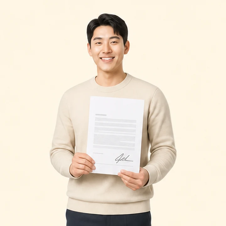 신용불량자 투싼 장기렌트카 서면 견적서를 들고 있는 고객